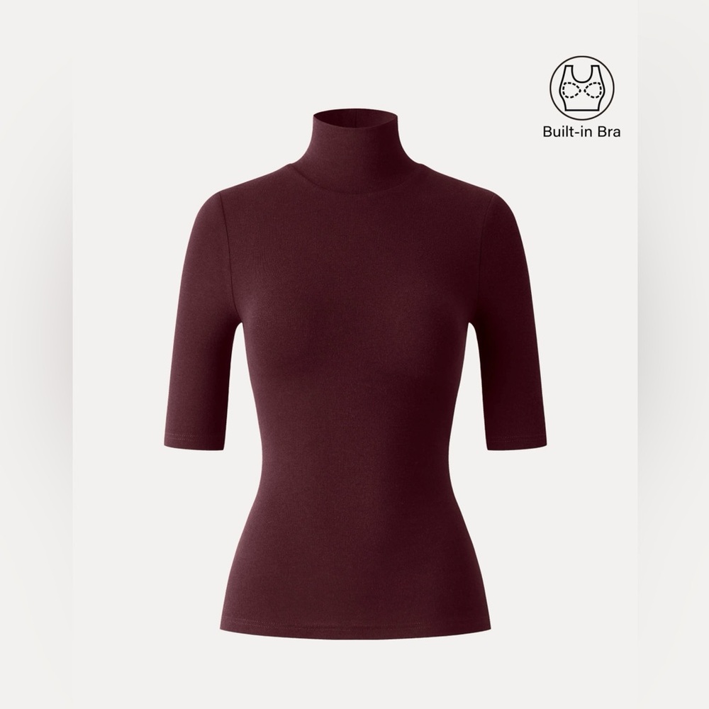 OGL move Brami Mock-neck  elbow sleeve top Ruby
Or Burgundy color. NWT